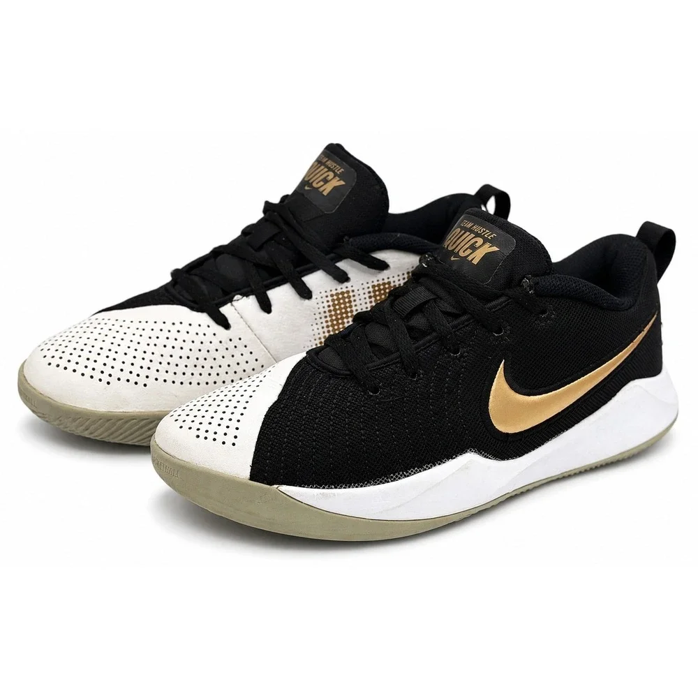 Nike Team Hustle Quick 2 Kids 6Y Black White Gold Basketball Sneakers AT5298-010